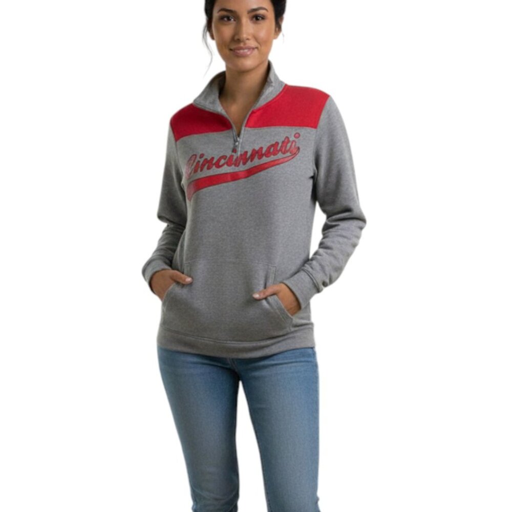 PINK Victoria's Secret Cincinnati Reds Quarter-Zip Pullover | Grey & Red | Med - Picture 3 of 8
